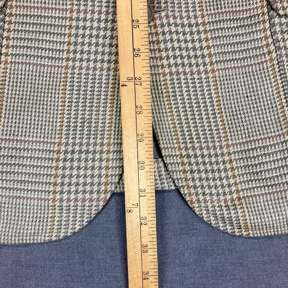 Brooks Brothers Blazer Mens 39R Tan Silk Wool Houndstooth Plaid Preppy Chic Coat - Picture 12 of 16